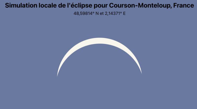 Simulation de léclipse solaire vue depuis Courson-Monteloup, environ 92% du Soleil masqué