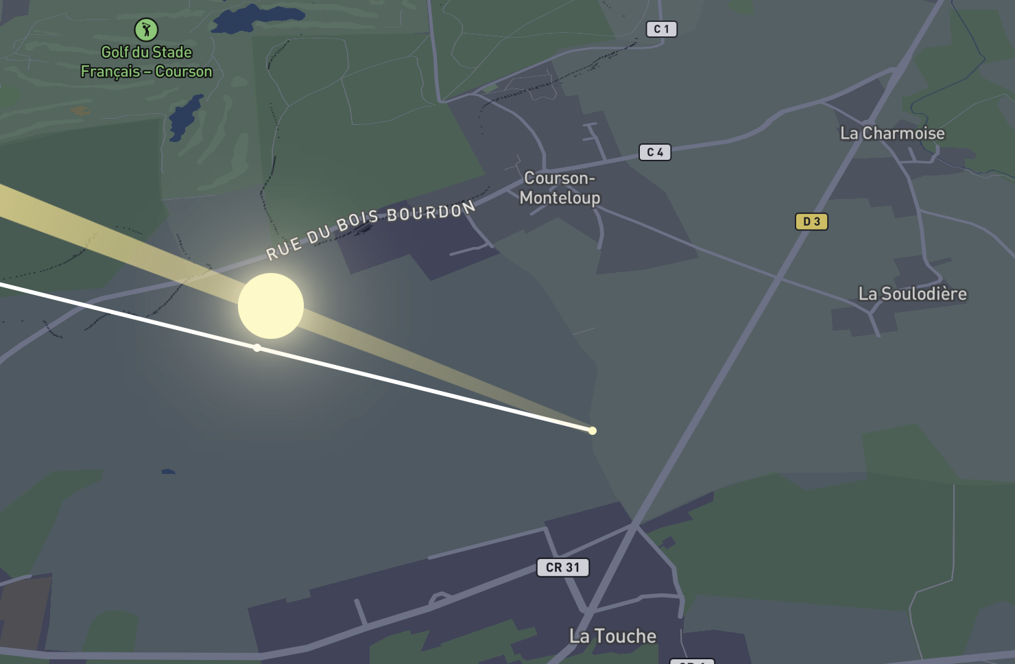 Illustration du Soleil au-dessus de Courson-Monteloup le soir de l'éclipse